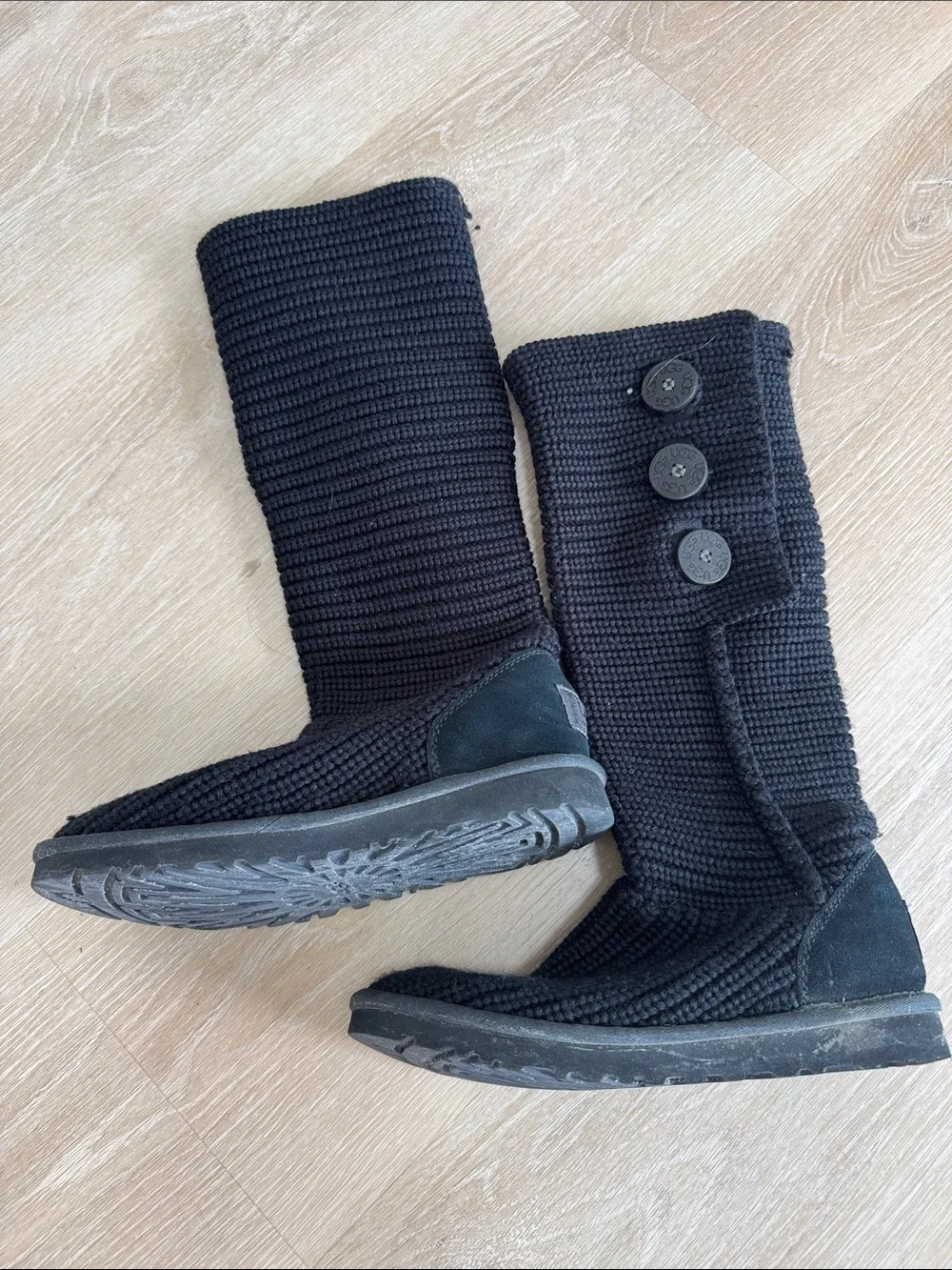 UGG Black Knit Fold-Over Boot Slippers - Picture 2 of 5